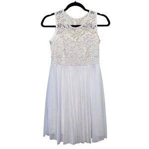 Ace Collection Solid White Floral Lace Round Neck Sleeveless Dress M